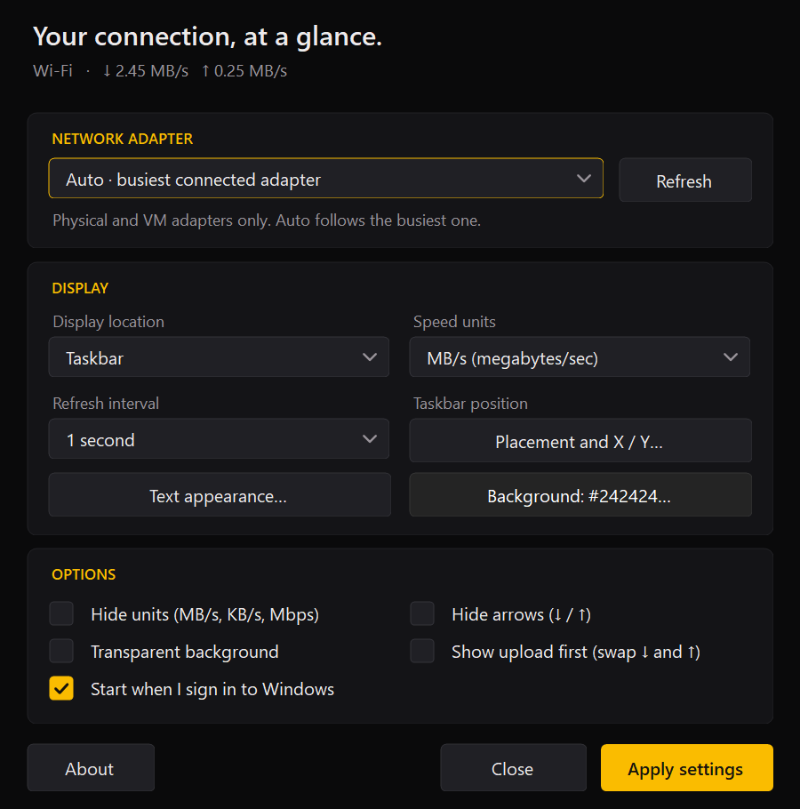 BalanGo Speed Meter settings window